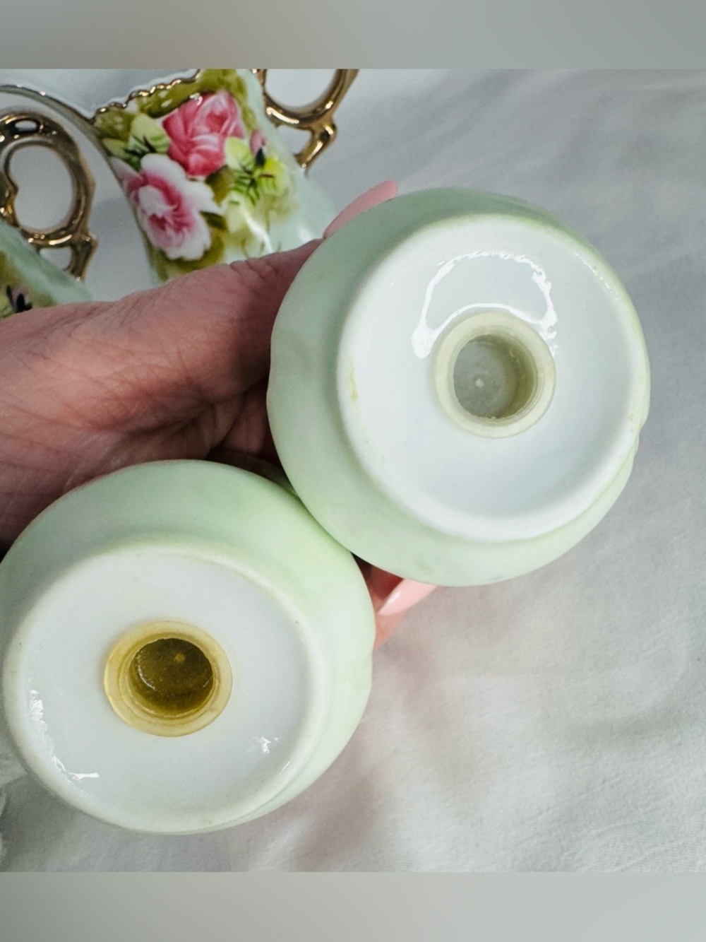 Vintage Lefton China Hand Painted Rose Gold Trim-Creamer+Sugar+Salt&Pepper+Spoon - Picture 16 of 16